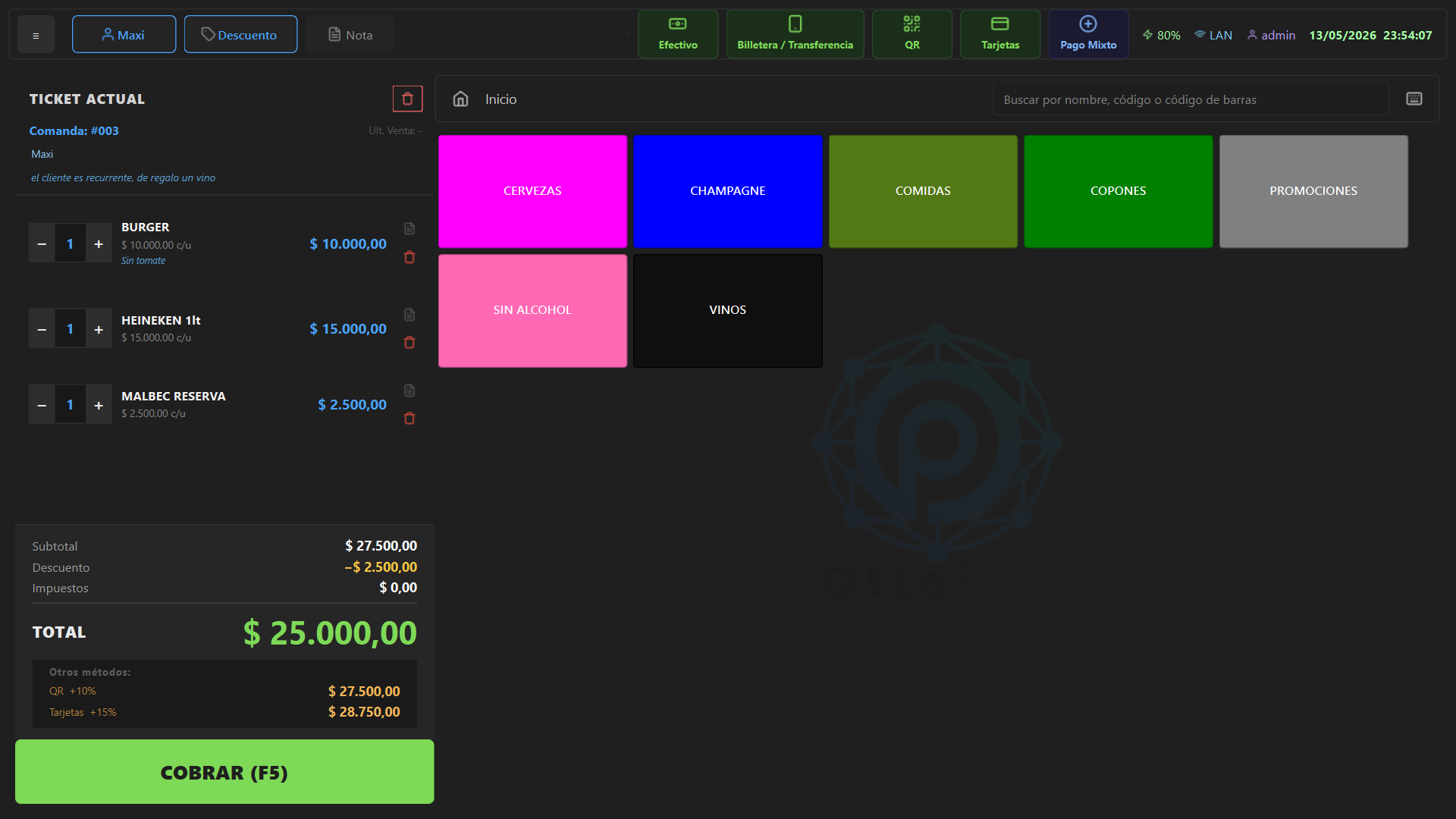 OttoPOS main sales view
